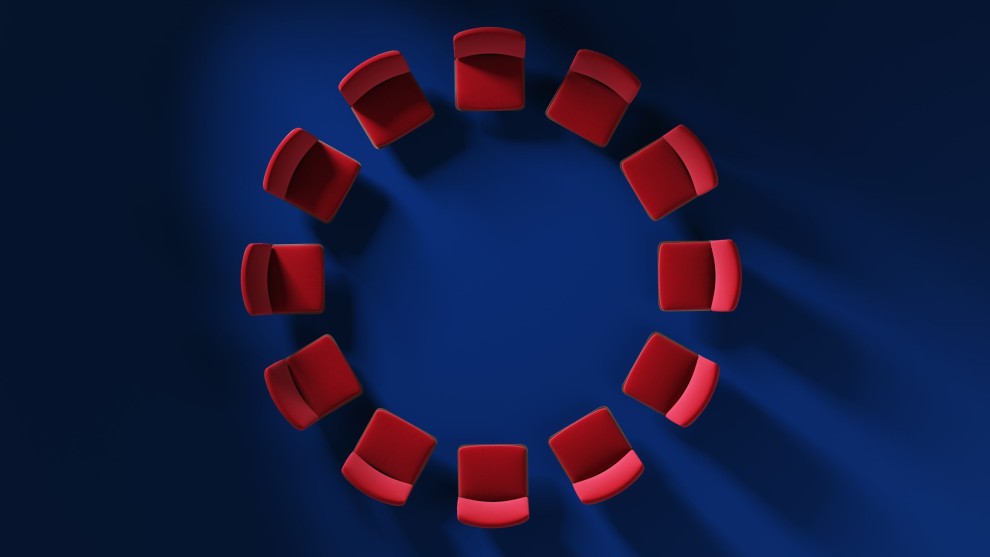 red chairs arranged in a circle